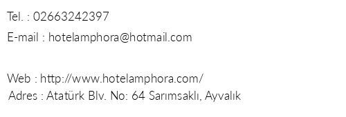Amphora Hotel Ayvalk telefon numaralar, faks, e-mail, posta adresi ve iletiim bilgileri